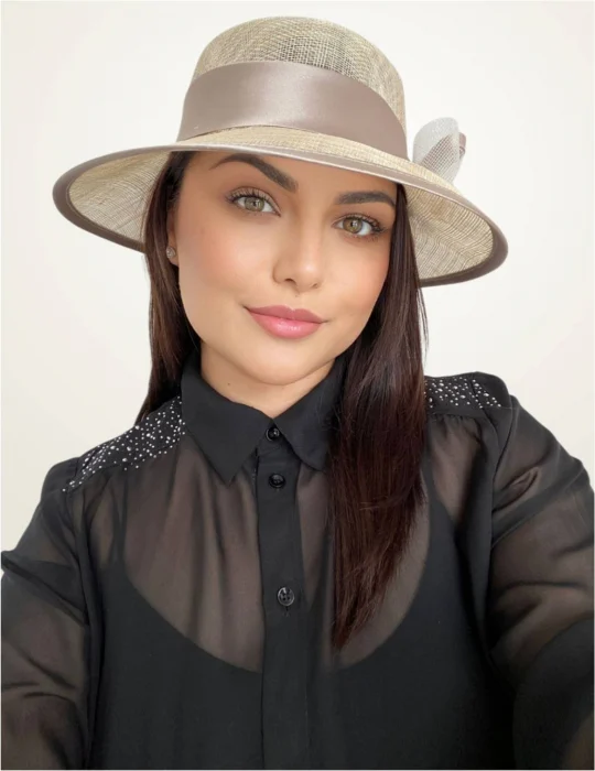 Palarie soare de lux din sizal cu funda din satin AURORA LUX (CREM) - marime unica, reglabila [1]