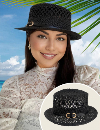 Cele mai vandute - Palarie de soare de lux cu boruri rotunde mici KALINDA LUX (NEGRU) - marime unica, reglabila