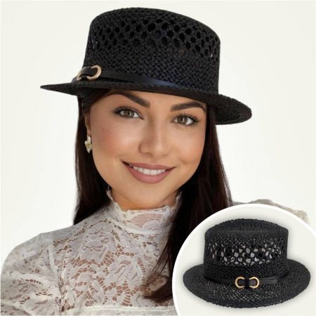 Palarie de soare de lux cu boruri rotunde mici KALINDA LUX (NEGRU) - marime unica, reglabila [2]