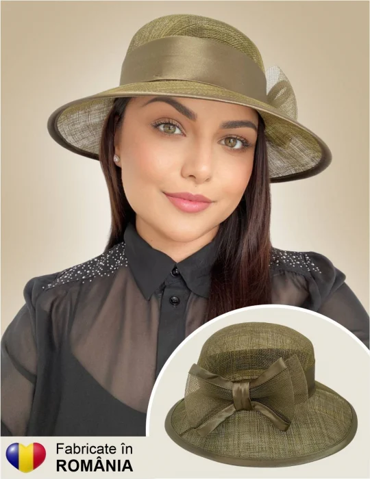 Cele mai vandute - Palarie soare de lux din sizal cu funda din satin AURORA LUX (KAKI) - marime unica, reglabila