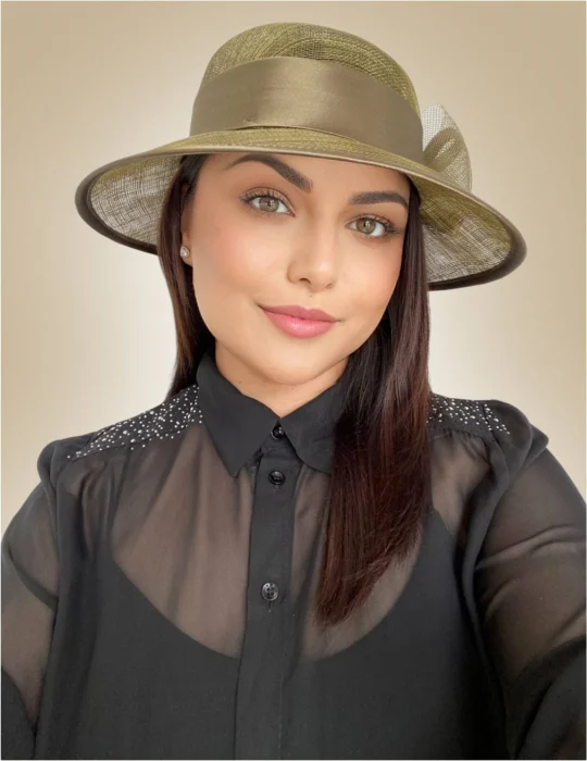 Palarie soare de lux din sizal cu funda din satin AURORA LUX (KAKI) - marime unica, reglabila [1]