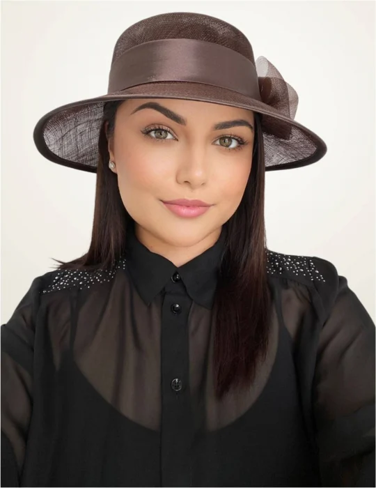 Palarie soare de lux din sizal cu funda din satin AURORA LUX (MARO mahon) - marime unica, reglabila [1]