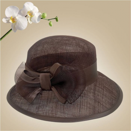 Palarie soare de lux din sizal cu funda din satin AURORA LUX (MARO mahon) - marime unica, reglabila [3]