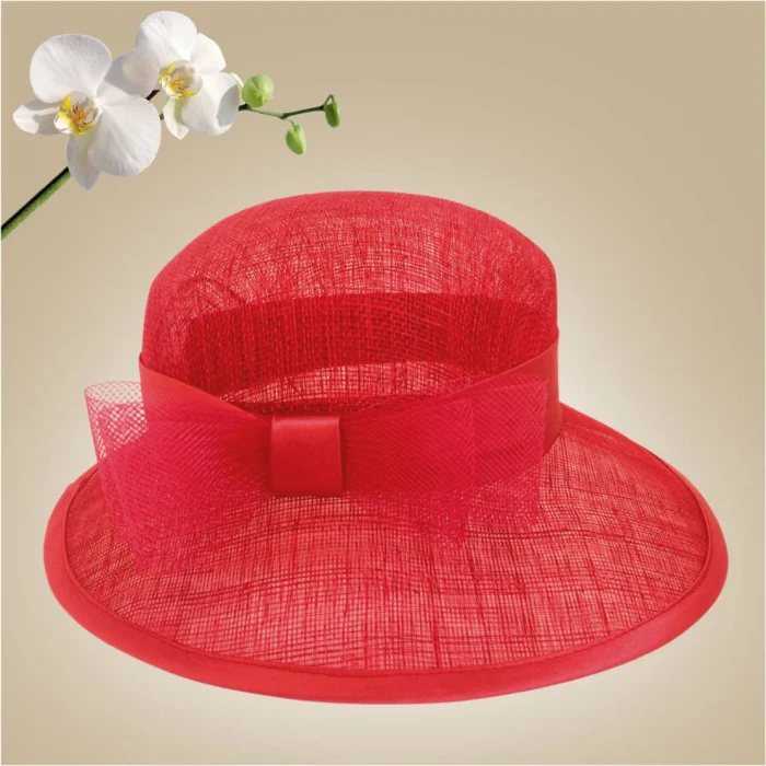 Palarie soare de lux din sizal cu funda din satin AURORA LUX (ROSU) - marime unica, reglabila [2]