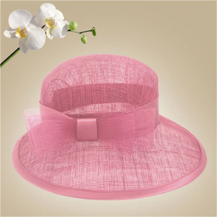 Palarie soare de lux din sizal cu funda din satin AURORA LUX (ROZ pudra) - marime unica, reglabila [3]