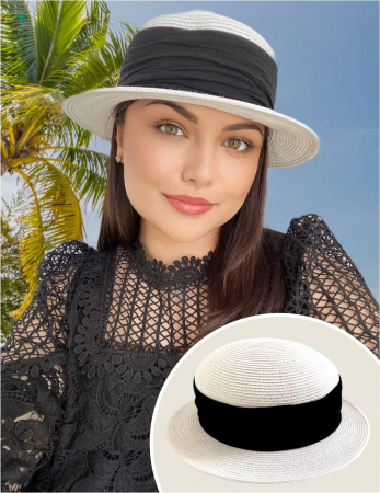 Cele mai vandute - Palarie dama  tip canotiera ZINA CHIC -palarie alb, reglabila