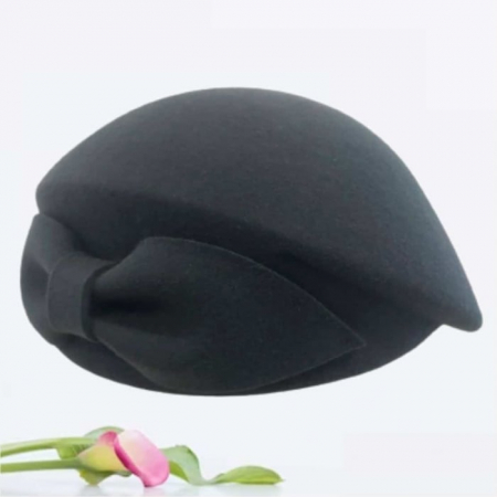 Palarie toca din fetru lux cu funda eleganta PRINCESS LUX (GRI inchis) - marime unica, reglabila [2]