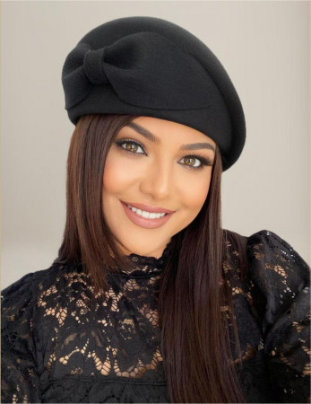 Palarie toca din fetru lux cu funda eleganta PRINCESS LUX (NEAGRA) - marime unica, reglabila [1]