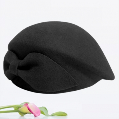 Palarie toca din fetru lux cu funda eleganta PRINCESS LUX (NEAGRA) - marime unica, reglabila [3]