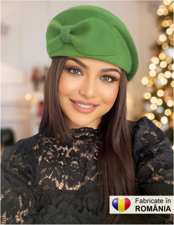 TOCI PRINCESS - Palarie toca din fetru lux cu funda eleganta PRINCESS LUX (VERDE aprins) - marime unica, reglabila