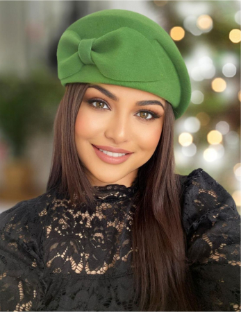 TOCI PRINCESS - Palarie toca din fetru lux cu funda eleganta PRINCESS LUX (VERDE aprins) - marime unica, reglabila