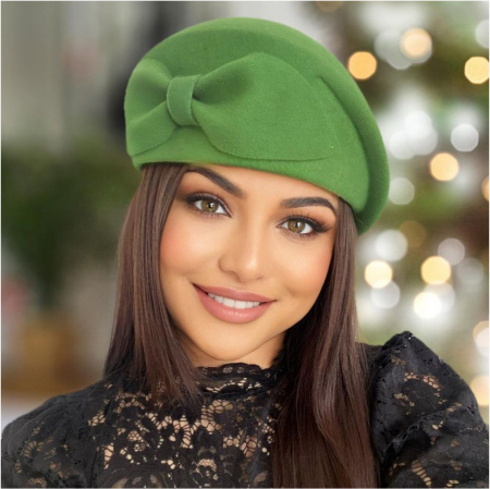 Palarie toca din fetru lux cu funda eleganta PRINCESS LUX (VERDE aprins) - marime unica, reglabila [2]