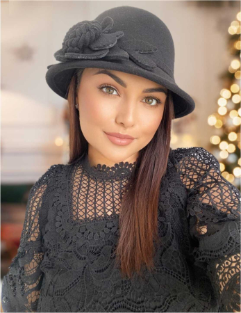PALARII NEGRE - Palarie dama fetru Rose-palarie neagra, palarie reglabila