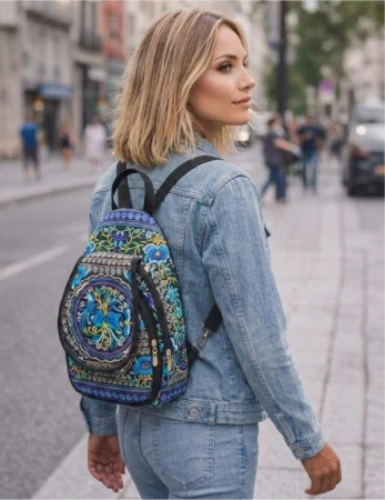 RUCSACURI - Rucsac  elegant de dama - Fantezie Chic - Albastru