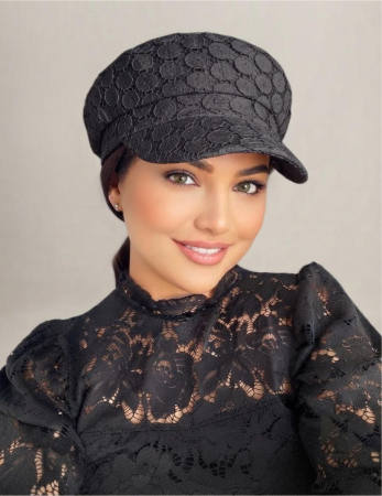 Sapca eleganta din bumbac dantelat (NEGRU) - marime unica, REGLABILA [2]