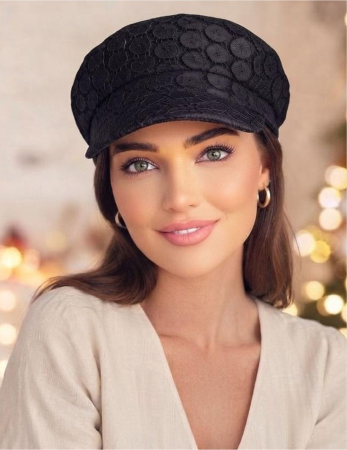 SEPCI DAMA LUX - Sapca eleganta din bumbac dantelat (NEGRU) - marime unica, REGLABILA