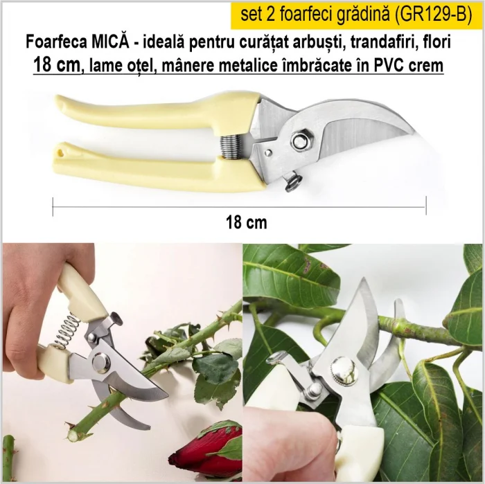 Set 2 foarfeci de gradina cu lame ascutite din otel, ce taie rapid si precis, manere imbracate in PVC, arc antisoc si siguranta [6]