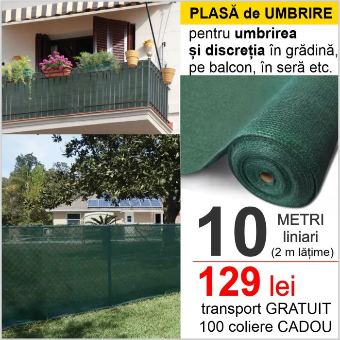 CASA SI GRADINA - Plasa de Umbrire Universala in rola de 10/25/50 metri, din material HDPE de inalta calitate, opacitate 65%, protectie UV, rezistenta soare, vant si alte intemperii