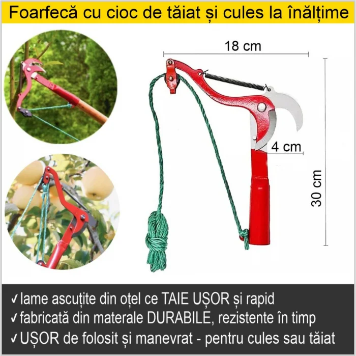 Foarfeca cu cioc de taiat la inaltime, cu lame de otel, arc si scripete [5]