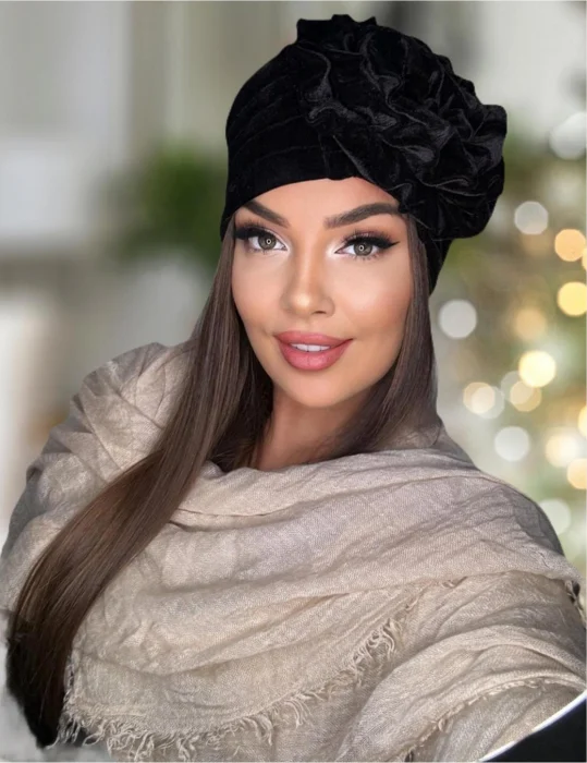 TURBANE LUX - Turban elegant din catifea de lux AFRODITA (NEGRU) - marime universala