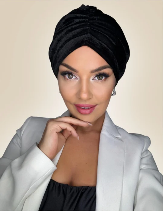 Turban elegant din catifea de lux MONALISA (NEGRU) - marime universala [2]