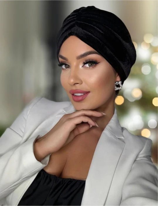 TURBANE LUX - Turban elegant din catifea de lux MONALISA (NEGRU) - marime universala