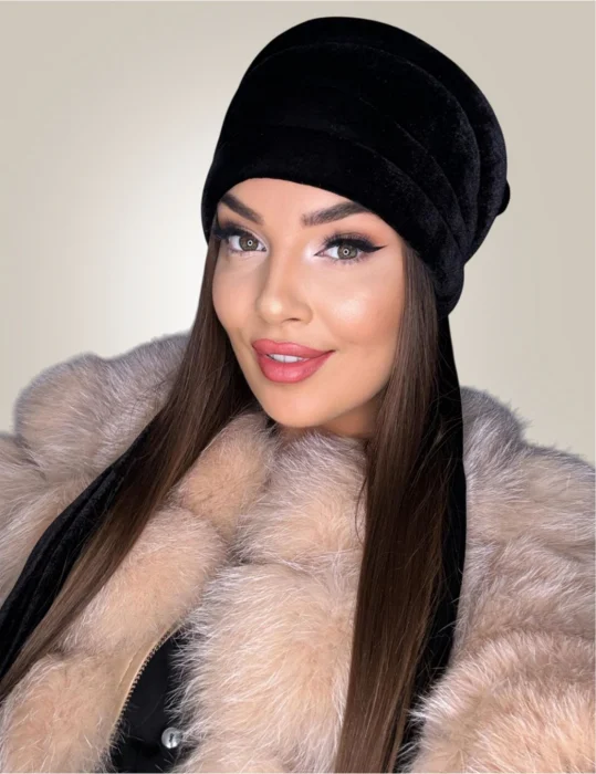 Turban elegant din catifea de lux VENUS (NEGRU) - marime universala [2]