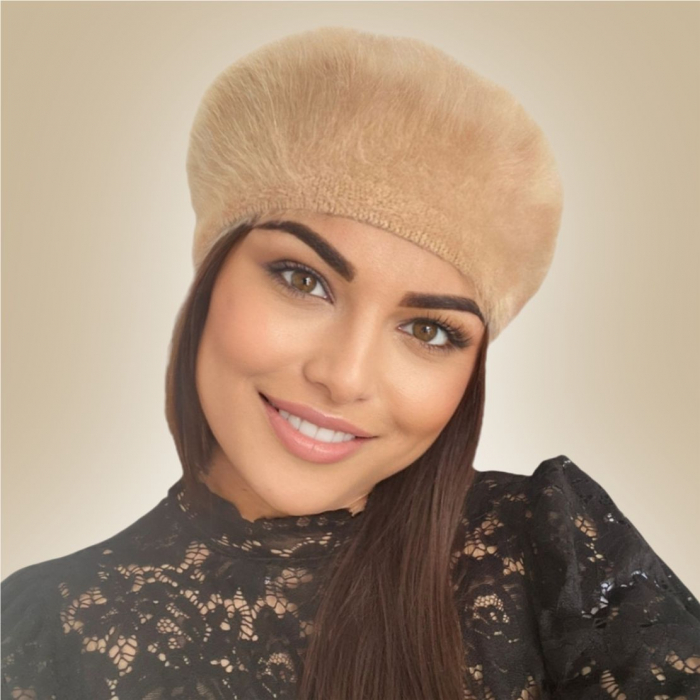Bereta lux din lana fina si pufoasa de Angora - Princess (MARO cappuccino) - marime universala [2]