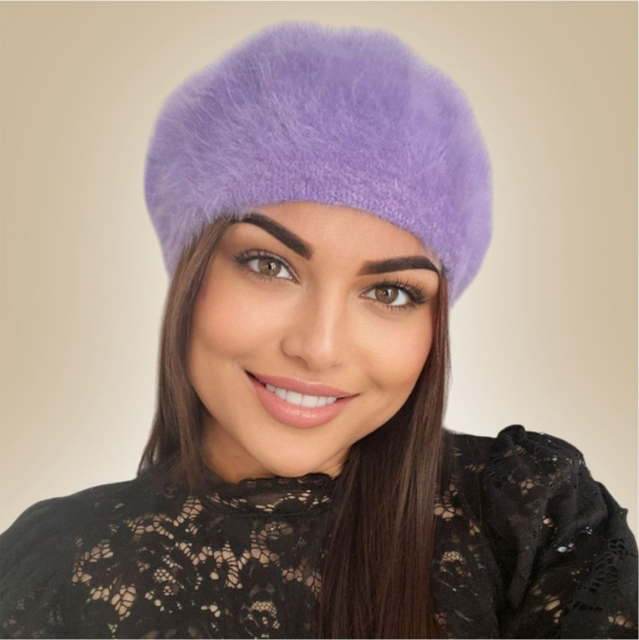 Bereta lux din lana fina si pufoasa de Angora - Princess (MOV deschis) - marime universala [4]