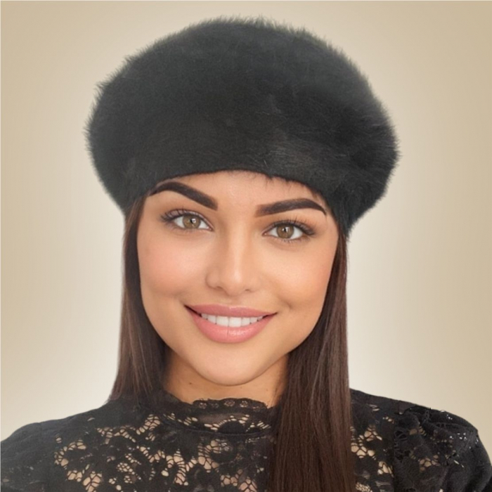 Bereta lux din lana fina si pufoasa de Angora - Princess (NEGRU) - marime universala [3]