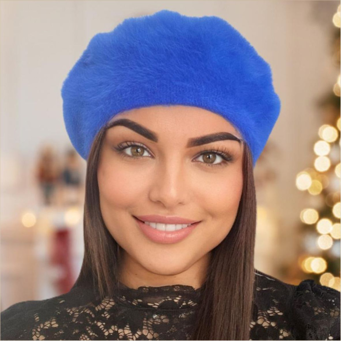 Bereta lux din lana fina si pufoasa de Angora - Princess (ALBASTRU) - marime universala [1]