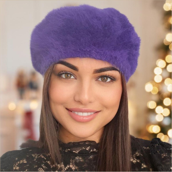 Bereta lux din lana fina si pufoasa de Angora - Princess (MOV inchis) - marime universala [1]