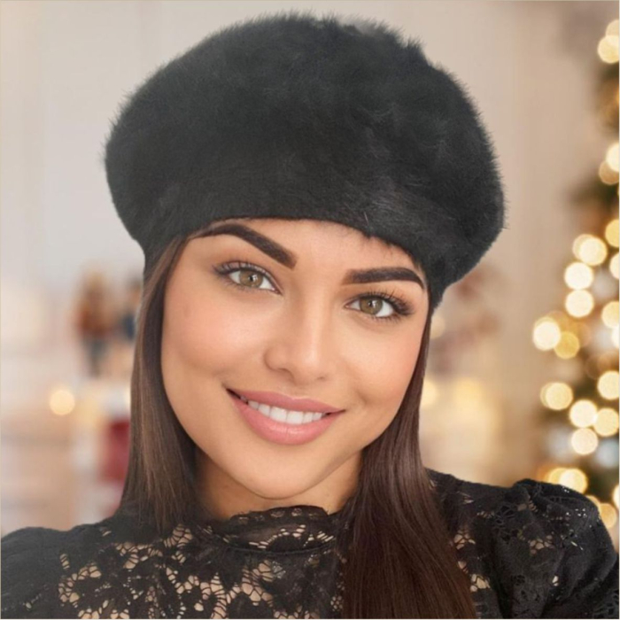 Bereta lux din lana fina si pufoasa de Angora - Princess (NEGRU) - marime universala [1]