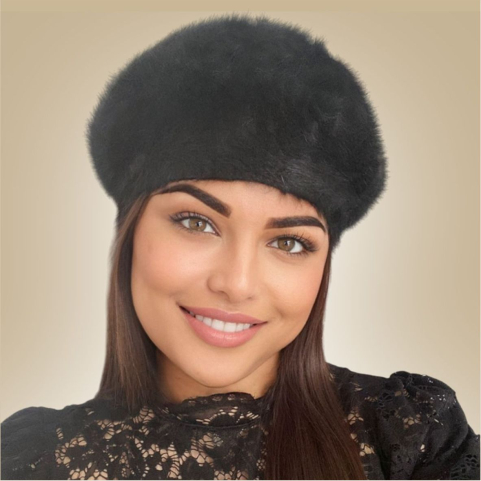 Bereta lux din lana fina si pufoasa de Angora - Princess (NEGRU) - marime universala [2]