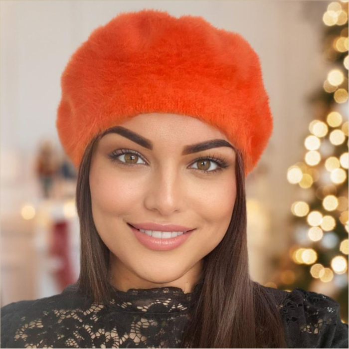 Bereta lux din lana fina si pufoasa de Angora - Princess (PORTOCALIU) - marime universala [3]