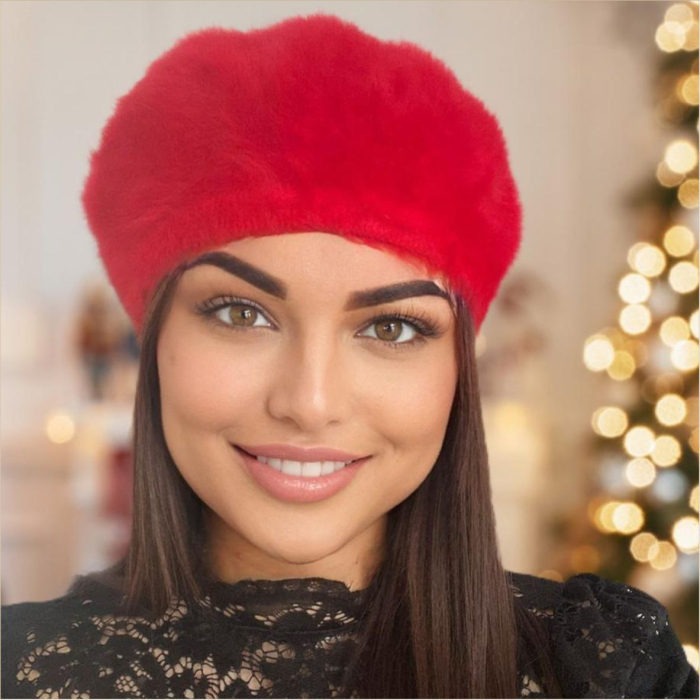 Bereta lux din lana fina si pufoasa de Angora - Princess (ROSU) - marime universala [1]