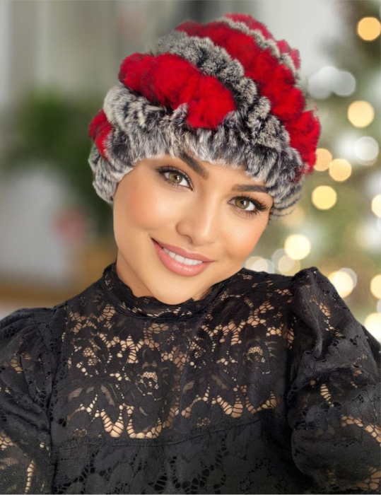 Caciula eleganta din blana MARA (GRI+ROSU) - marime universala [2]