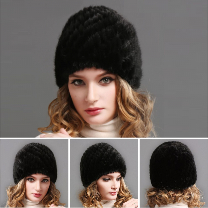 Caciula din blana de NURCA - Princess Lux (NEGRU) - marime universala [6]