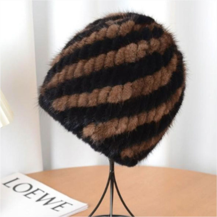 Caciula din blana de NURCA - Sofia Lux (NEGRU + MARO) - marime universala [5]