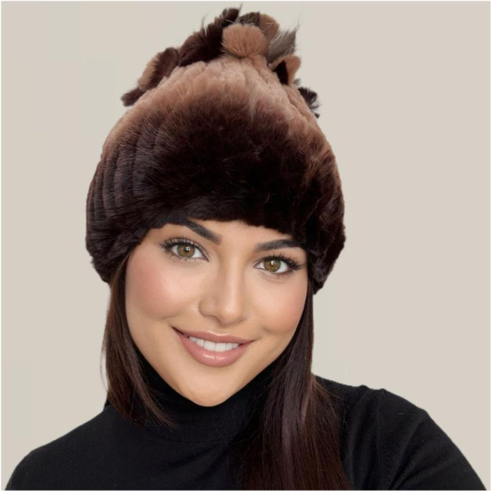 Caciula cu blana de ȘINȘILA - Royal Lux (MARO în degrade) - marime universala [2]