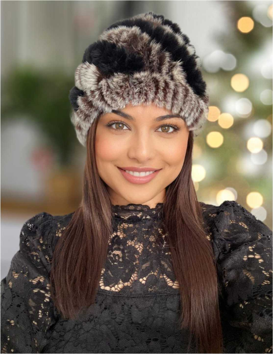 Caciula eleganta din blana Bia (NEGRU+MARO) - marime universala [4]