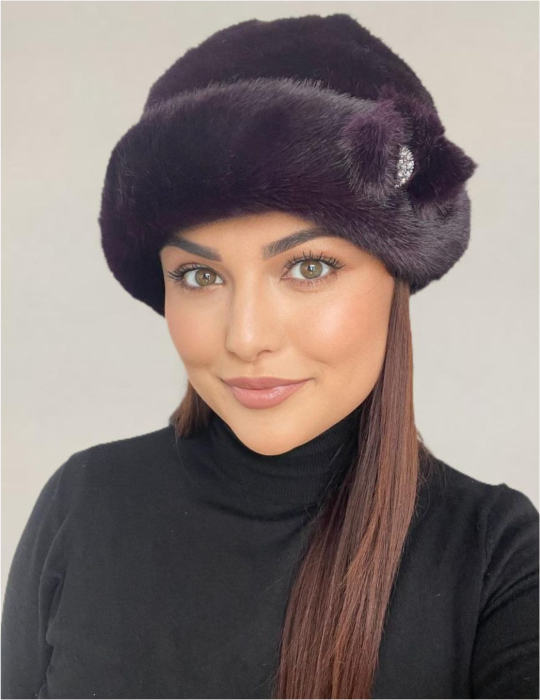 Caciula eleganta din blana LADY LUX (VIOLET PRUNIA) - marime UNICA, REGLABILA [4]