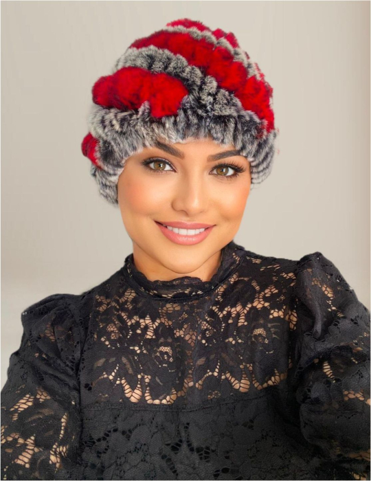 Caciula eleganta din blana MARA (GRI+ROSU) - marime universala [2]