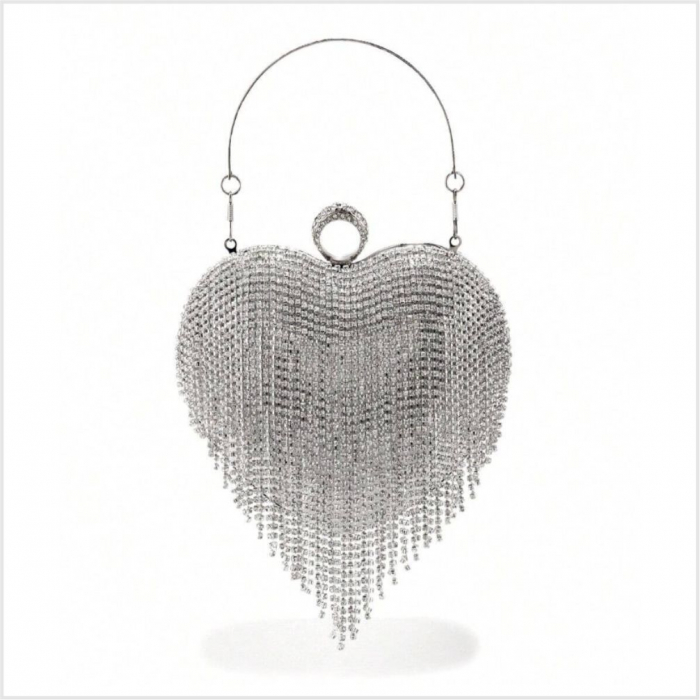Geanta lux de ocazie tip inima cu strasuri (ARGINTIE) [4]