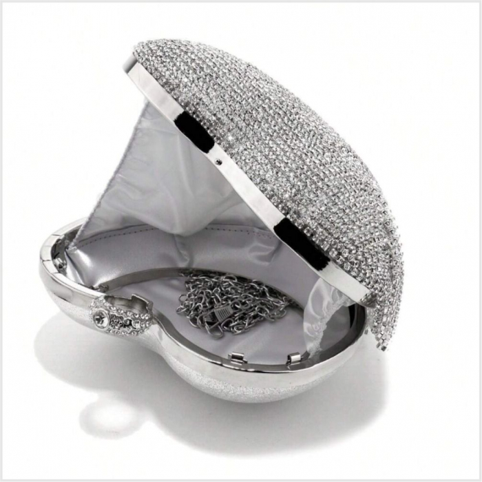 Geanta lux de ocazie tip inima cu strasuri (ARGINTIE) [5]