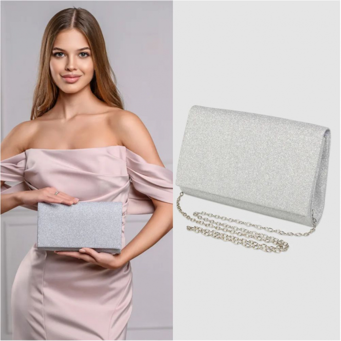Geanta de ocazie tip plic sidefat drept TANGO CHIC (ARGINTIE) [2]