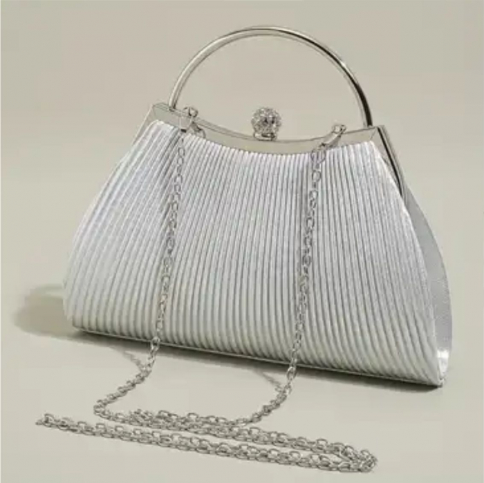 Geanta lux de ocazie din satin sidefat NOBLESS LUX (ARGINTIE) [5]