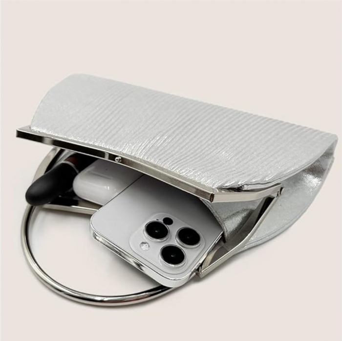 Geanta lux de ocazie din satin sidefat NOBLESS LUX (ARGINTIE) [4]