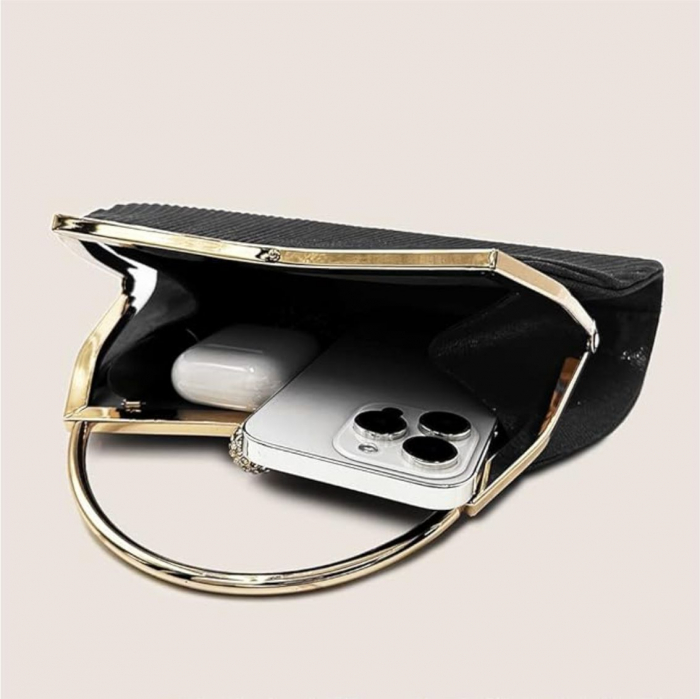 Geanta lux de ocazie din satin sidefat NOBLESS LUX (NEAGRA) [5]