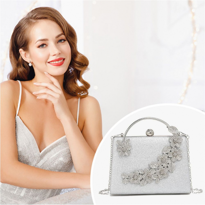 Geanta lux de ocazie tip clutch LADY ROSE (ARGINTIE) [2]